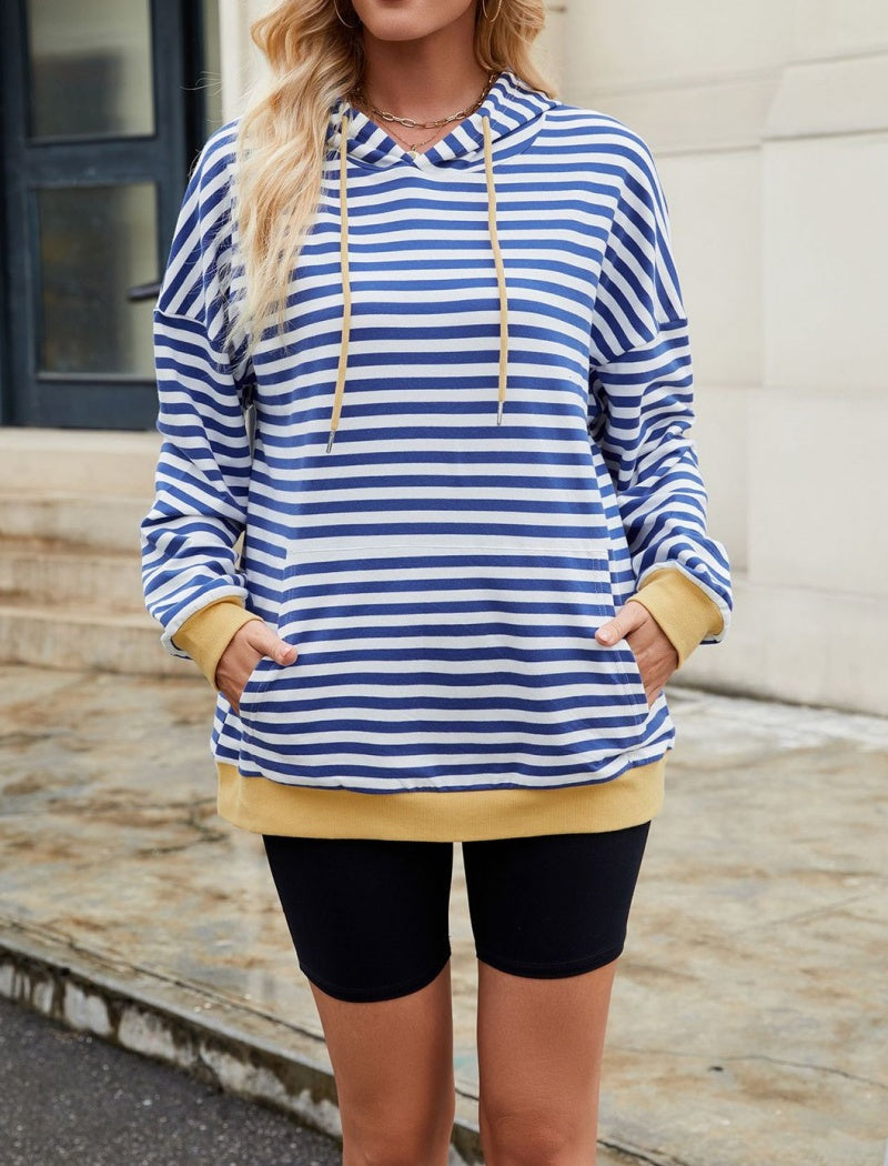 Striped Pullover Hoodie with Kangaroo Pocket