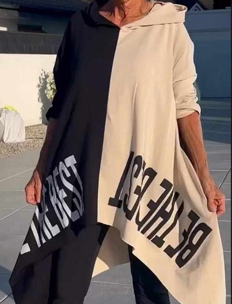 Colorblock Graphic Hooded Poncho