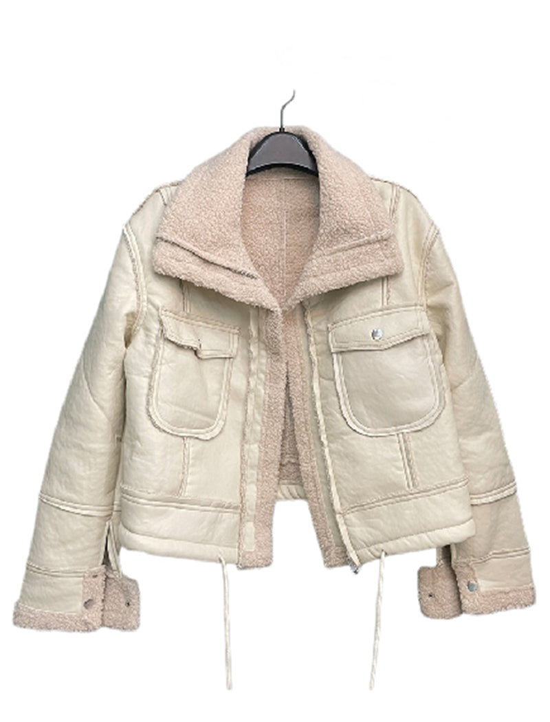 Faux Leather Sherpa-Lined Jacket