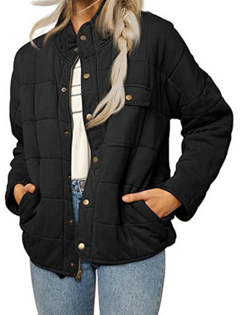 Quilted Snap-Button Jacket with Pocket Detail