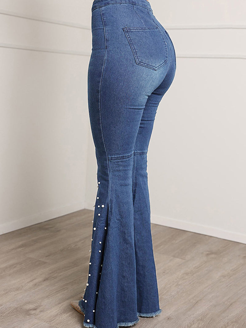 High-Waist Bead Flared Jeans