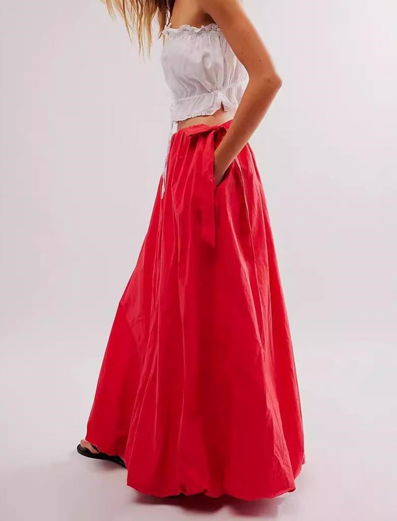 Drawstring Waist Maxi Skirt