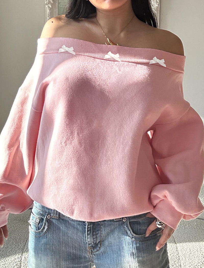 Bow Tie One-Shoulder Long Sleeve Top