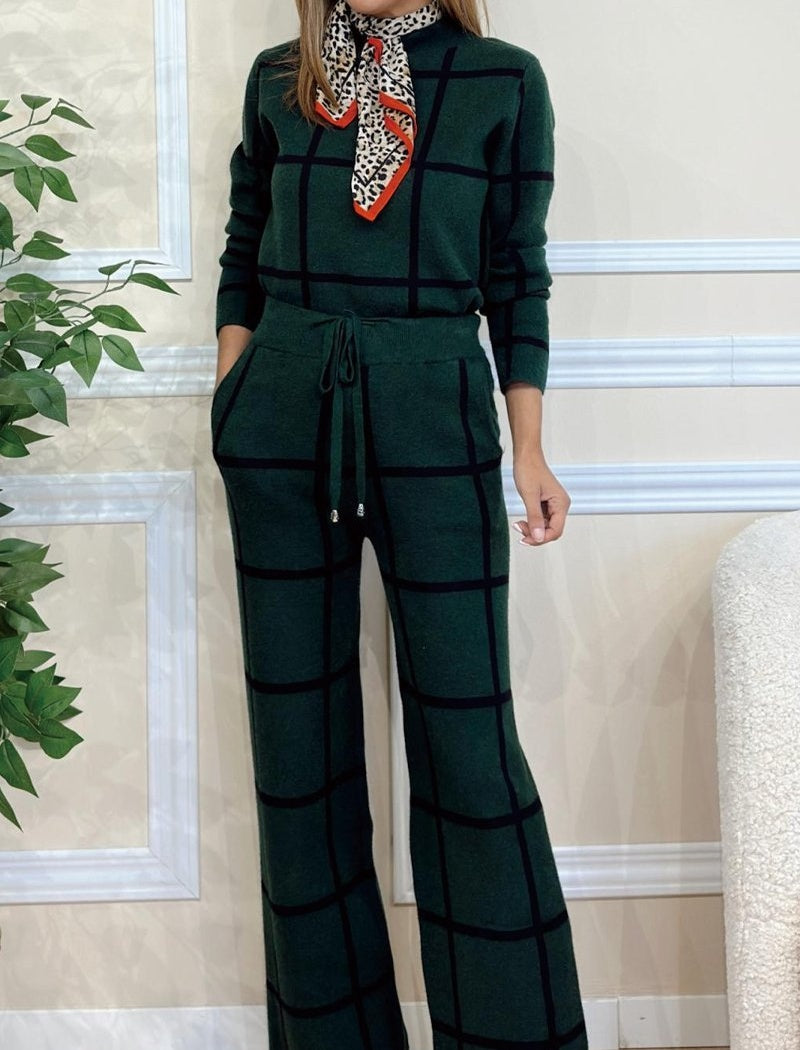 Grid Pattern Knit Two-Piece Set