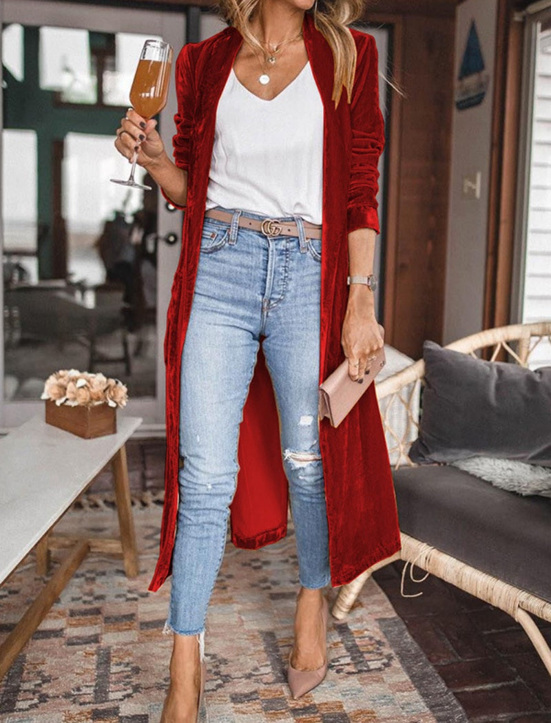 Loose-Fit Velvet Stretch Long Coat