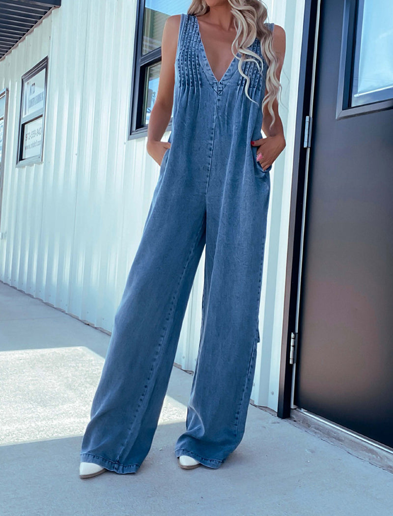 Relaxed-Fit Sleeveless Denim Jumpsuit
