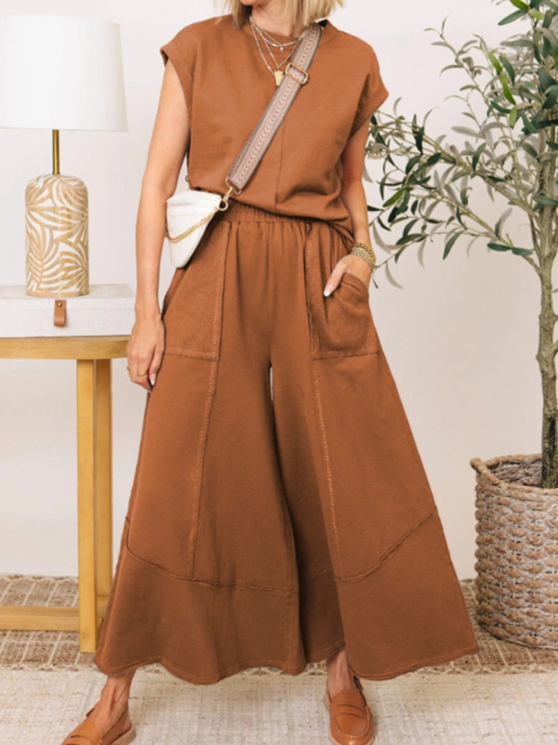 Sleeveless Top and Wide-Leg Pant Set