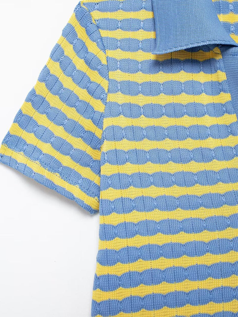 Striped Polo Collar Top