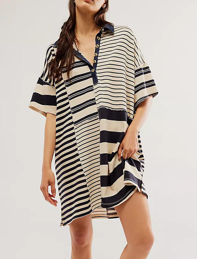Striped Patchwork Oversized Mini Dress