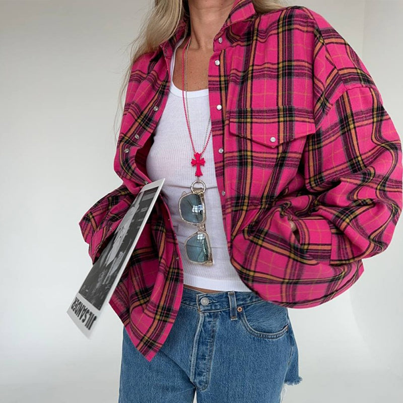 Oversized Plaid Button-Up Coat