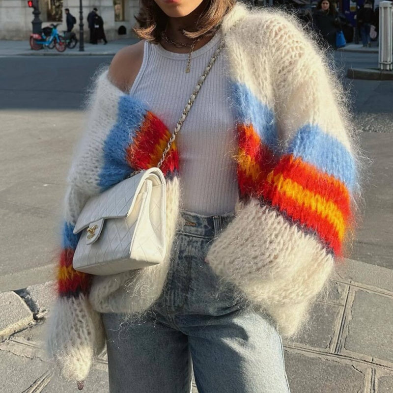 Multicolor Striped Chunky Cardigan