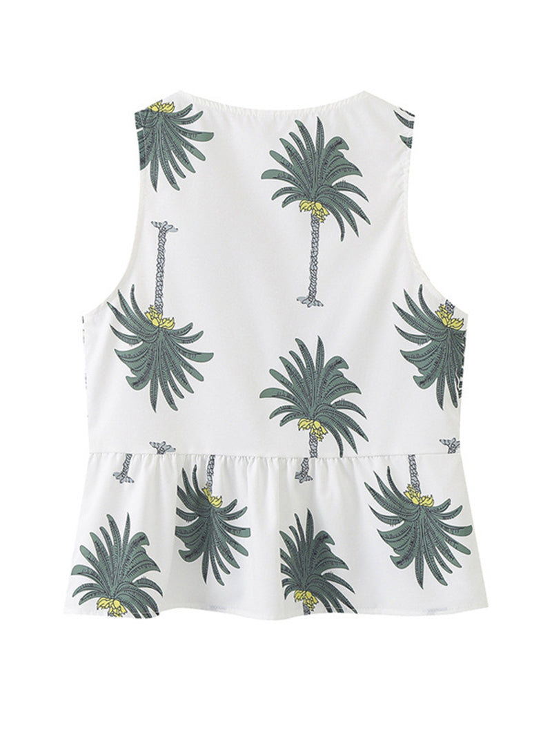 Palm Tree Print Vest and Pants Set