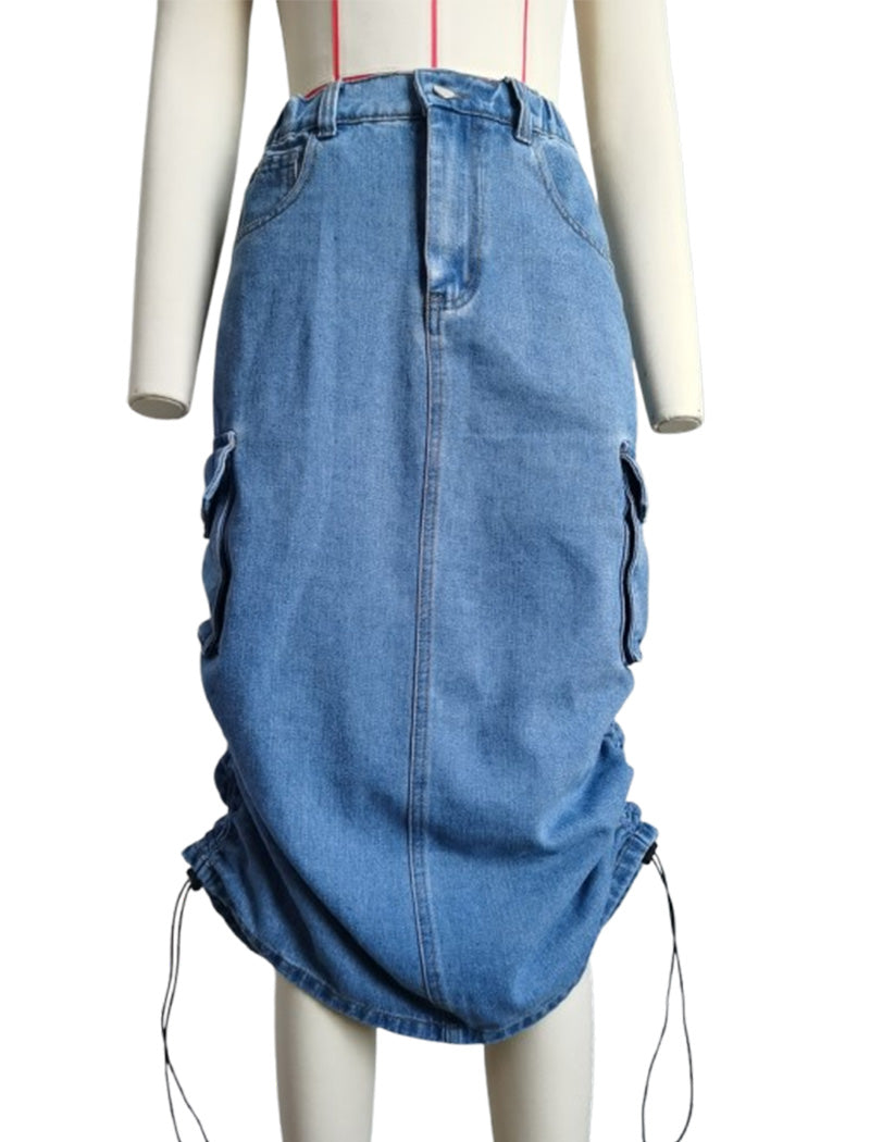 Cargo Pocket Drawstring Midi Skirt
