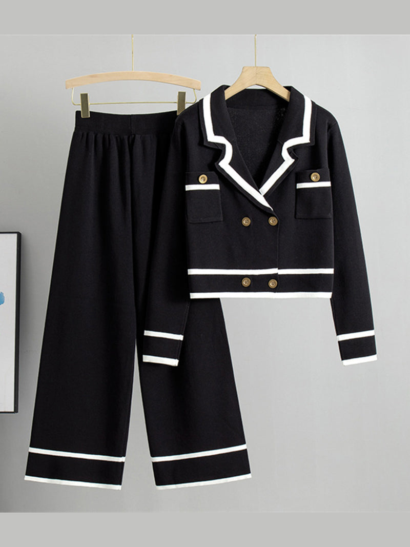 Double-Breasted Crop Jacket and Pants Set