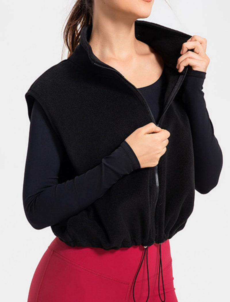 Drawstring High Neck Cropped Vest