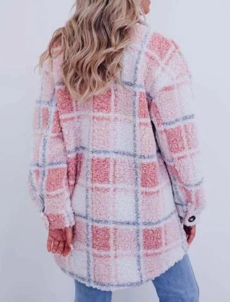 Plaid Pattern Oversized Sherpa Jacket