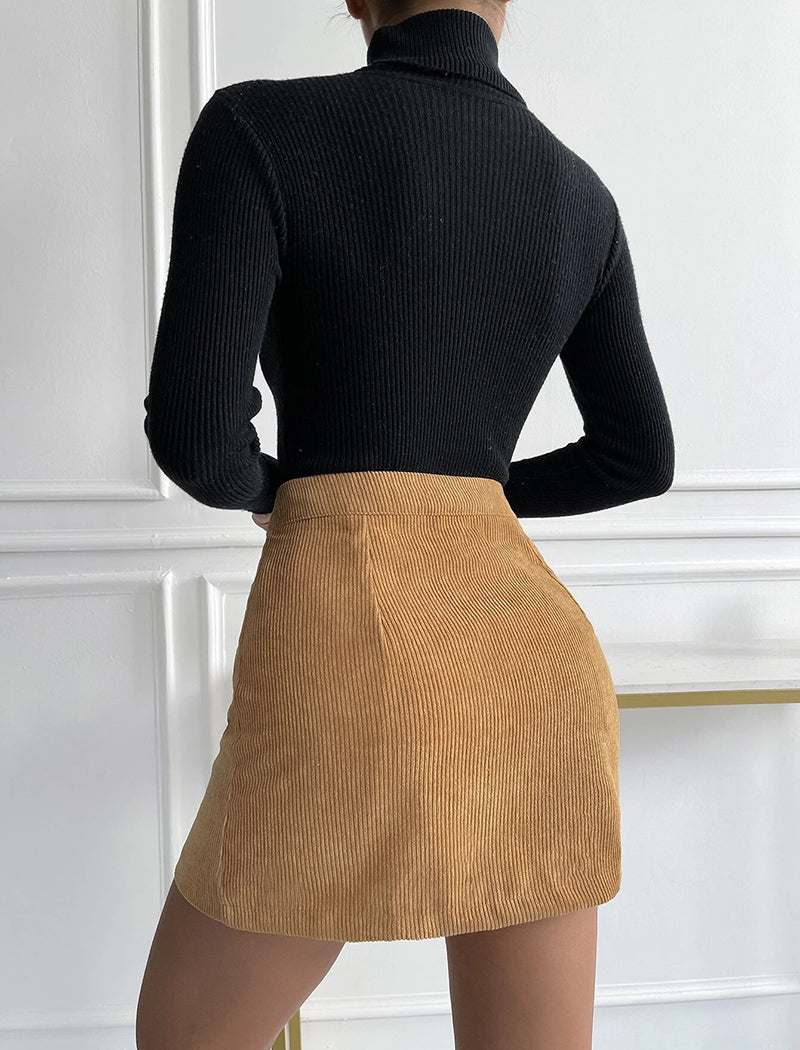 Button-Up Corduroy Mini Skirt