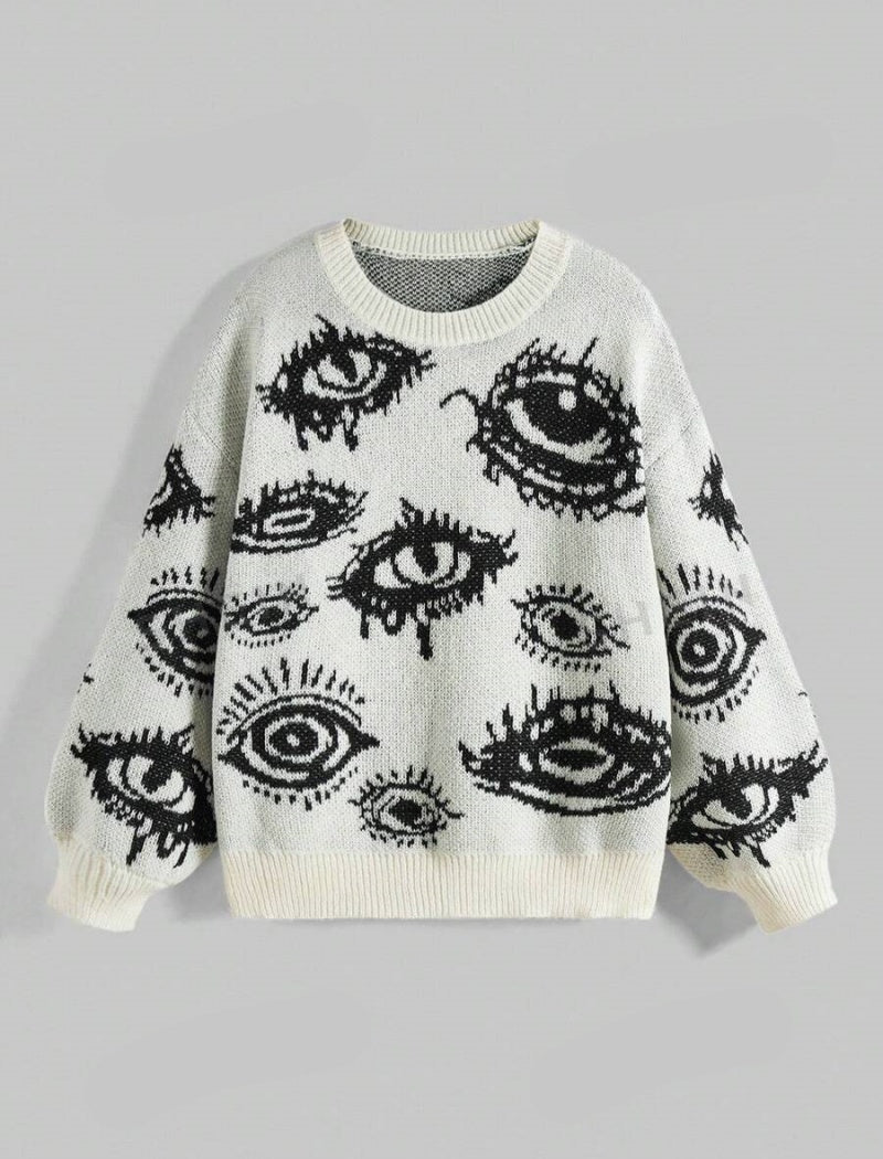 Eye Pattern Graphic Knit Sweater