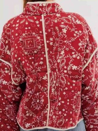 Quilted Floral Print Color Block Coat