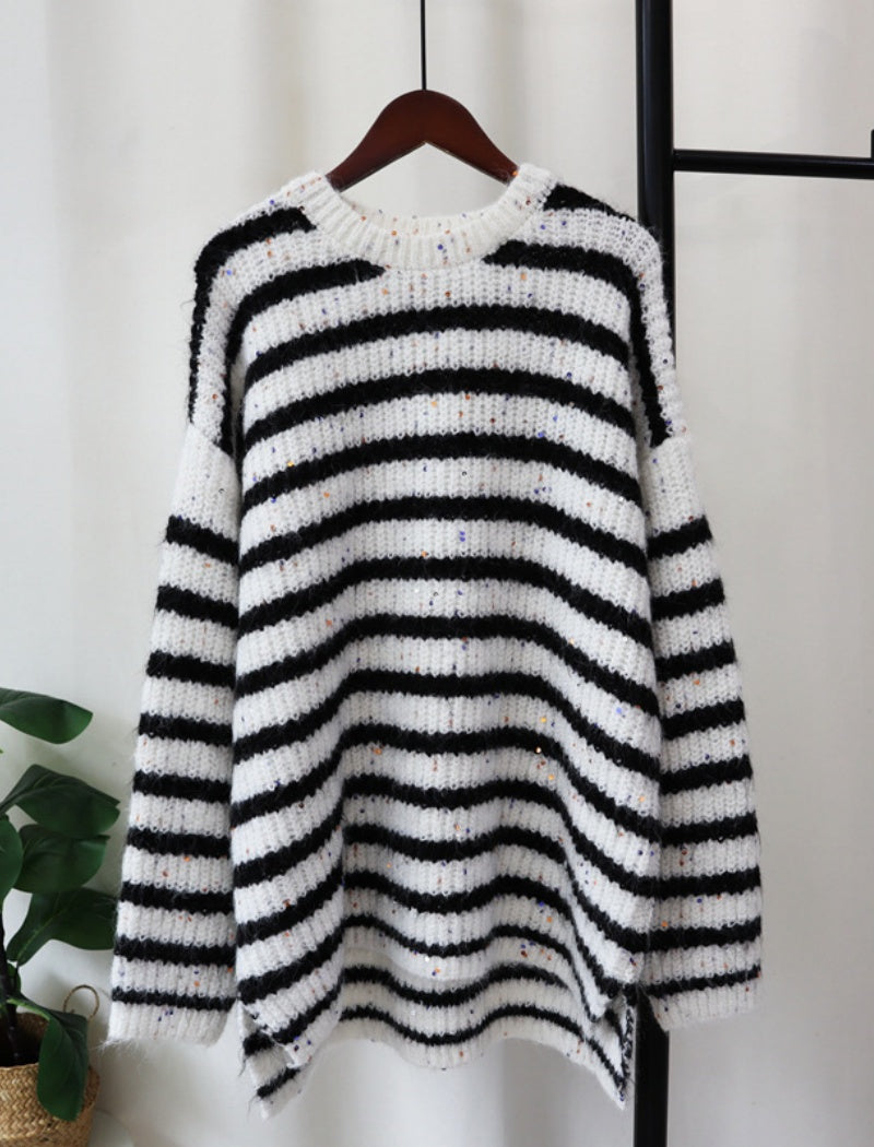 Striped Knit Pullover Sweater