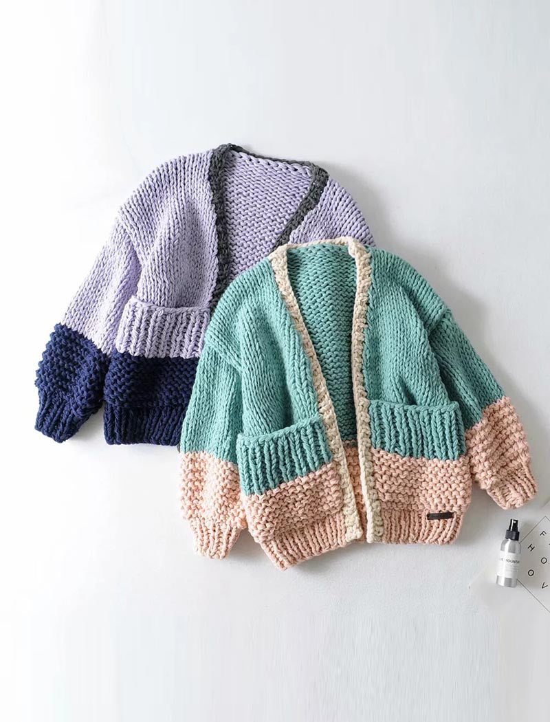 Colorblock Chunky Knit Cardigan