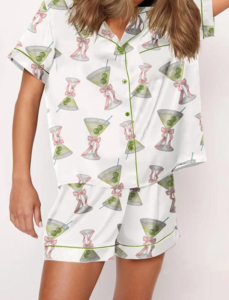 Champagne Print Short-Sleeve Pajama Set