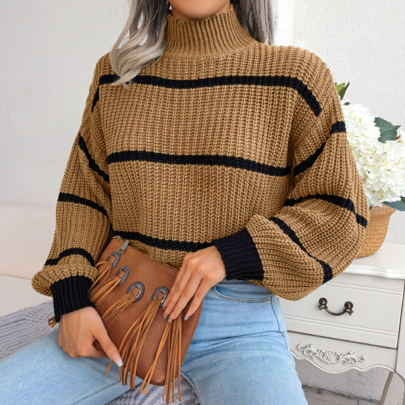 Striped Mock Neck Pullover Sweater