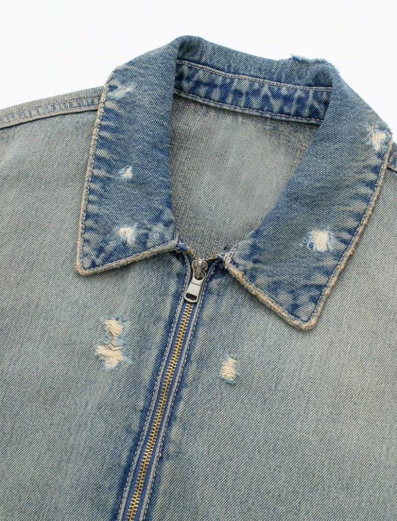 Cropped Distressed Denim Jacket