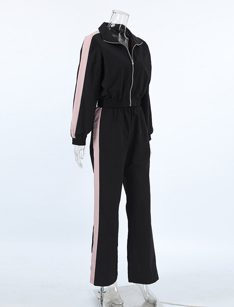 Color-Block Sporty Jacket and Pants Set