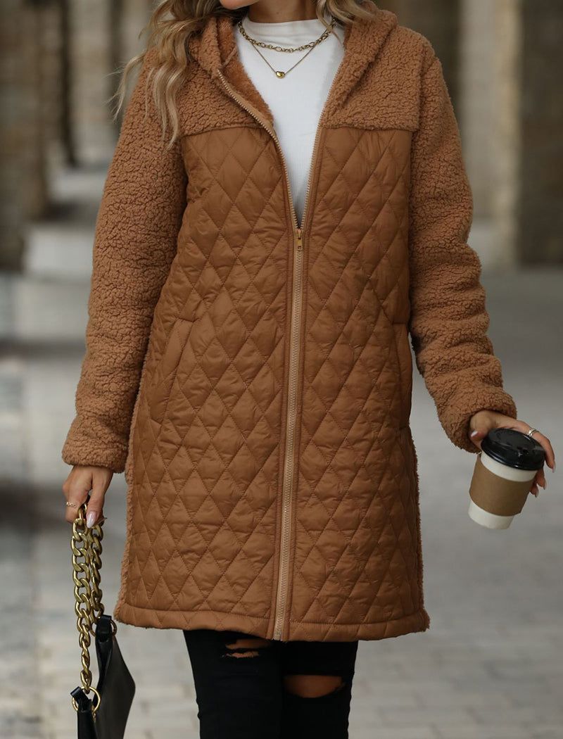 Loose-Fit Hooded Zipper Fleece Coat