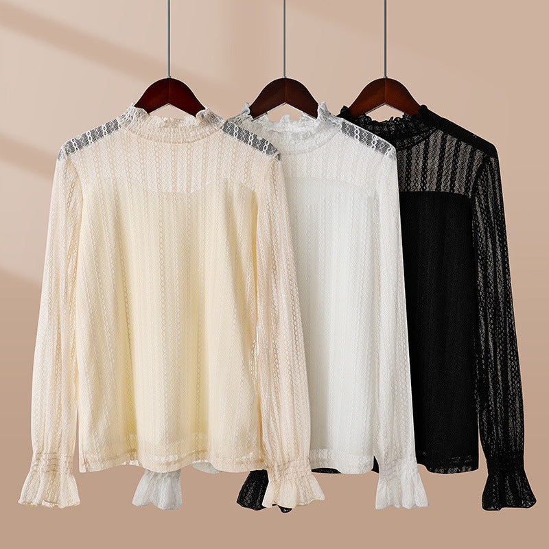 Sheer Lace Ruffle-Trim Blouse