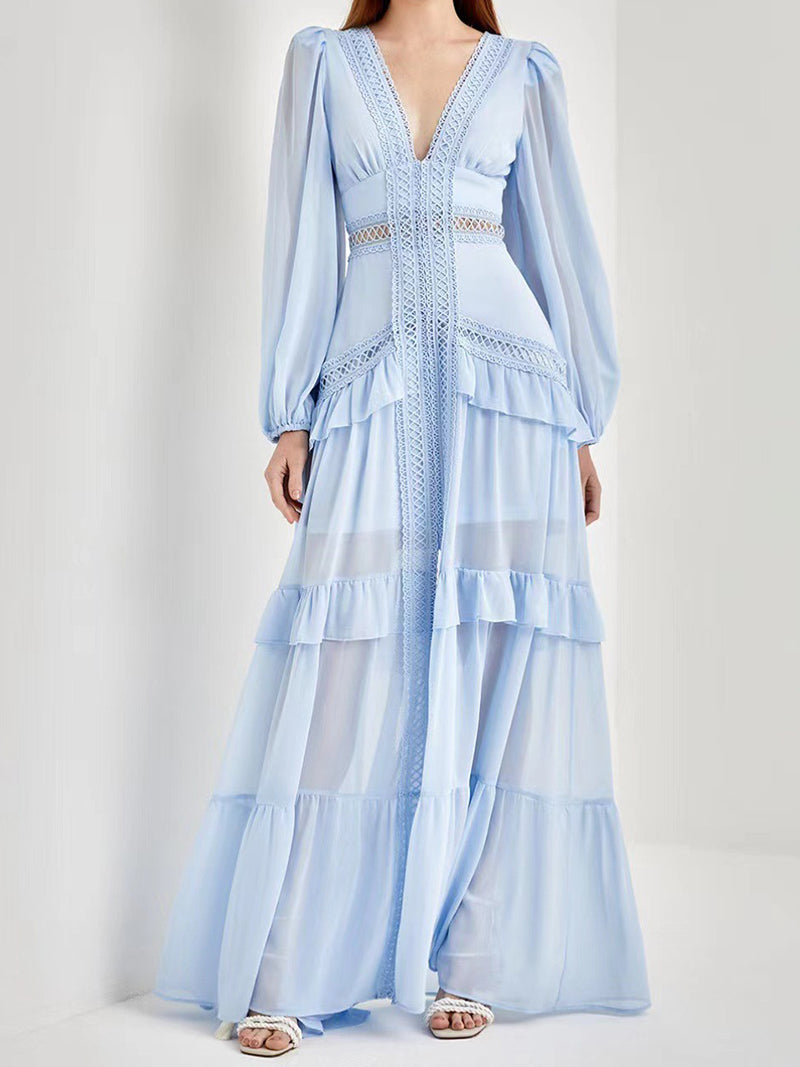 Solid Tiered Slit Maxi Dress