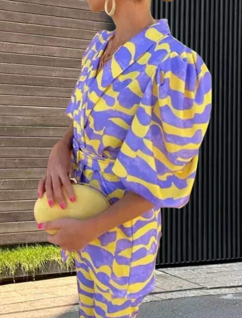 Puffed Sleeve Belted Pantsuit