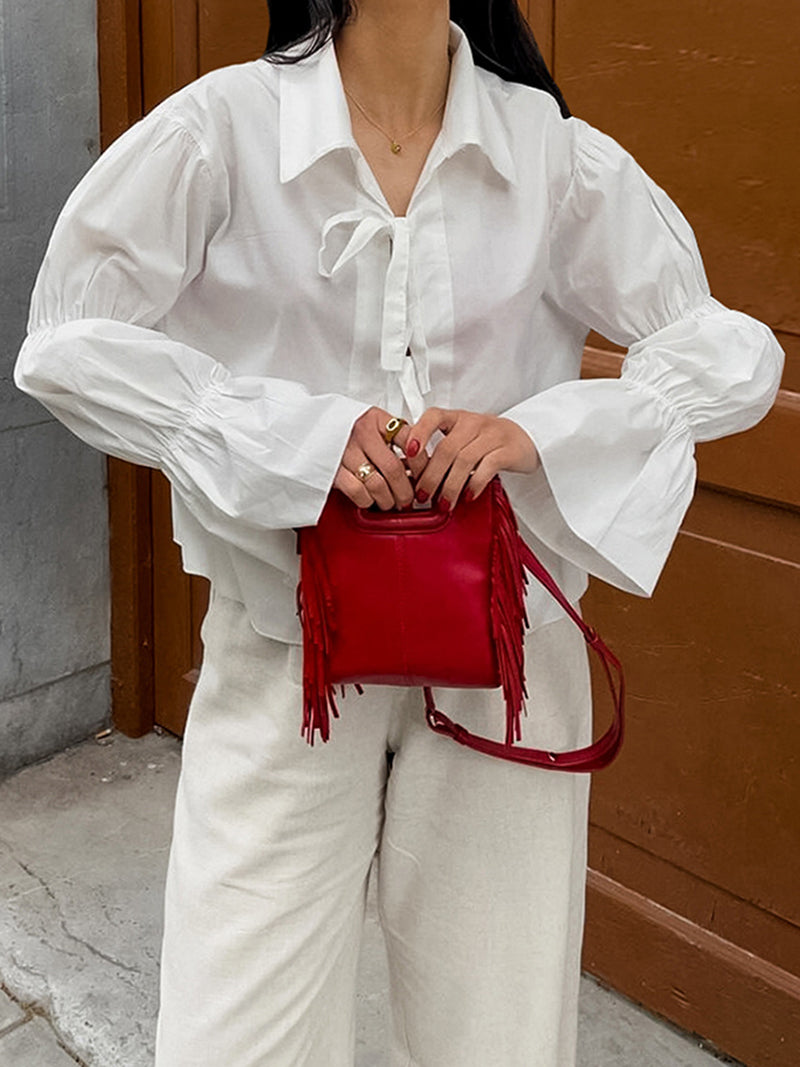 Tie-Front Bell Sleeve Blouse