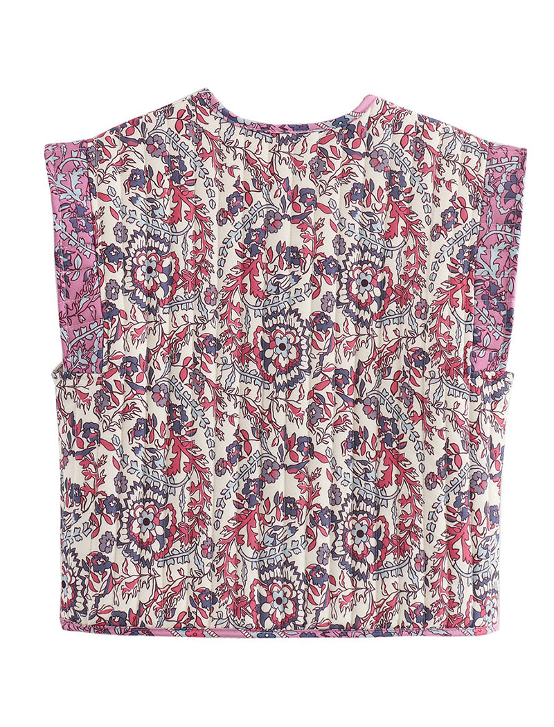 Floral Print Button-Up Vest