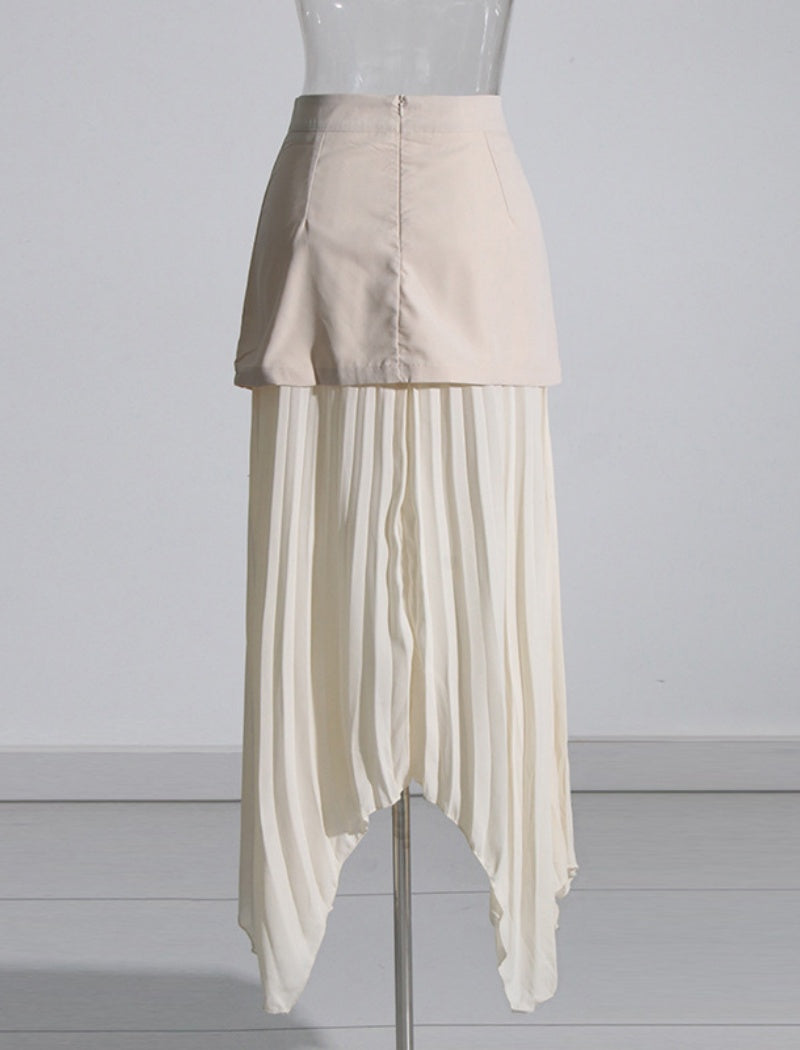 Asymmetrical Pleated Skirt with Button Details