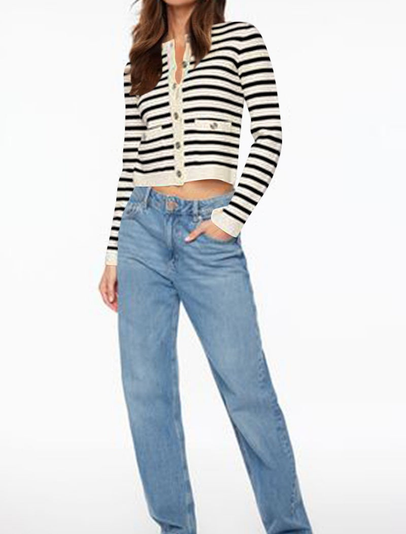 Buttoned Striped Cardigan