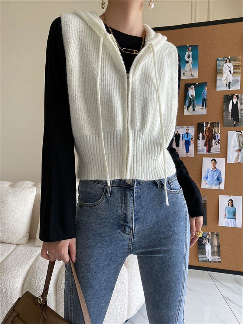 Hooded Zip-Up Knit Vest