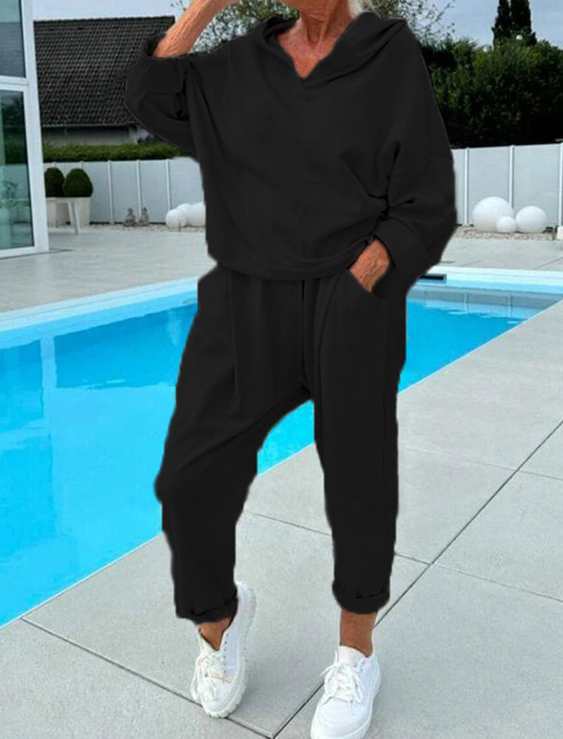 Solid Hooded Top and Pants Set