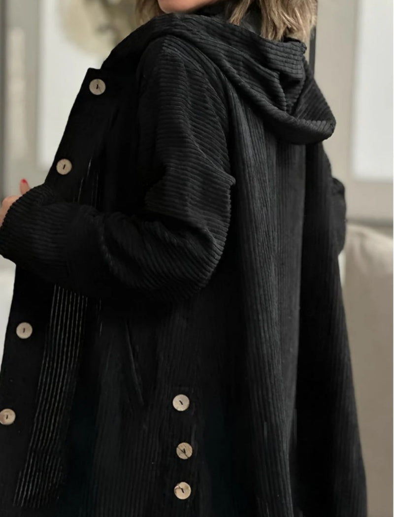 Corduroy Button-Up Hoodie Jacket