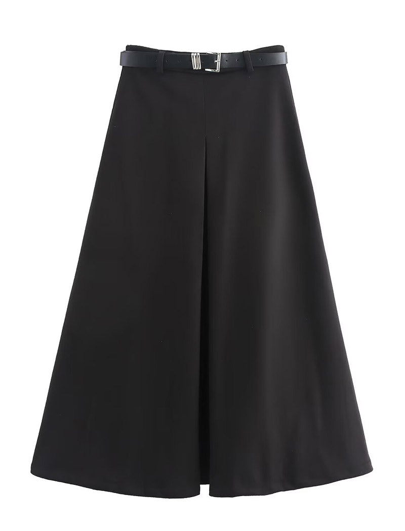 A-Line Belted Midi Skirt