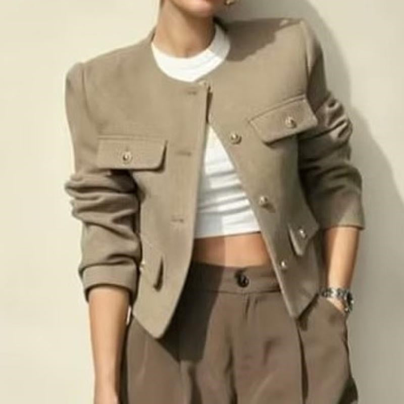 Pocket Front Cropped Button-Up Jacket