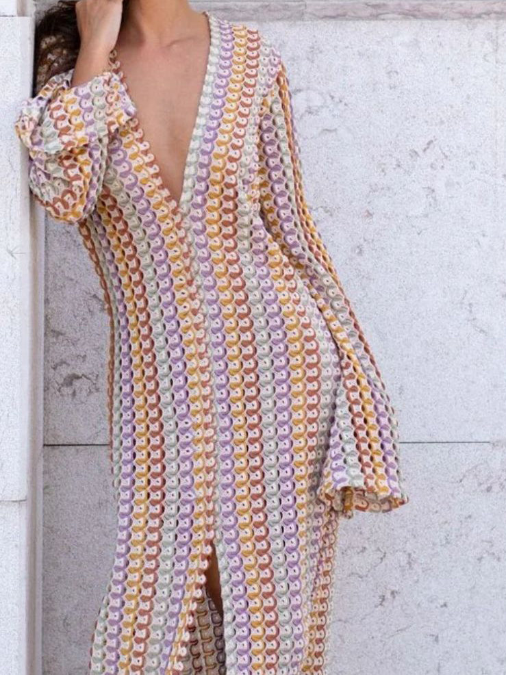 V-Neck Colorblock Maxi Dress