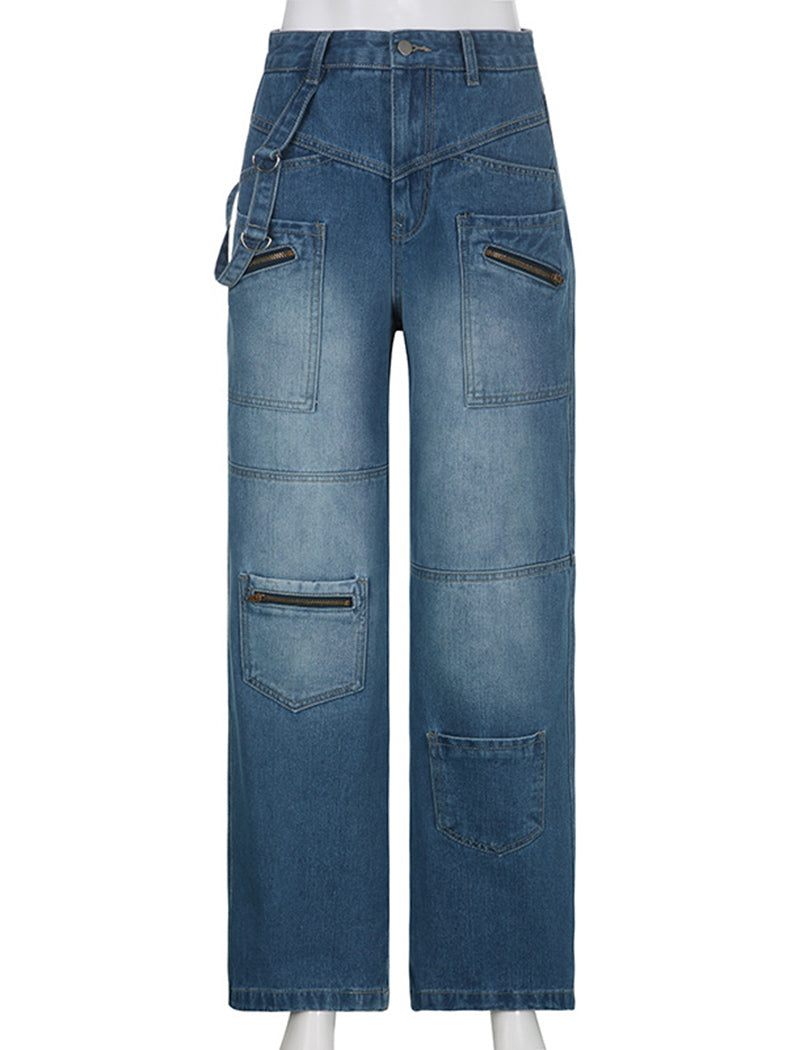 Relaxed Fit Cargo Denim Pants