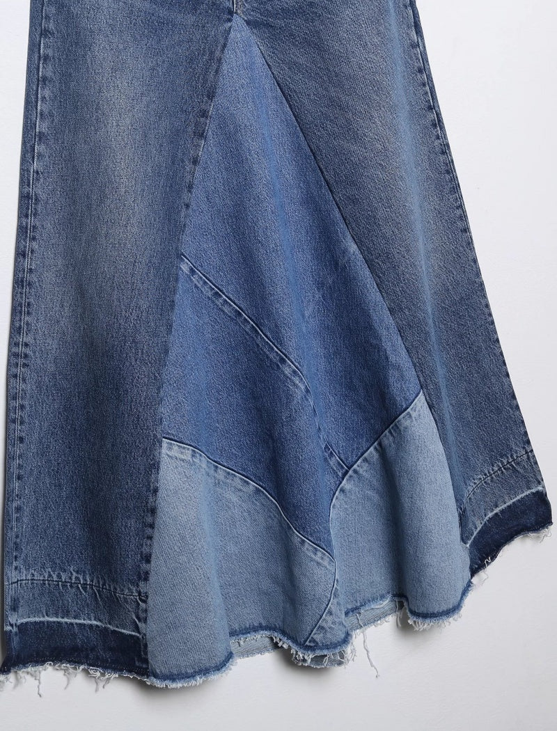 Patchwork Denim A-Line Skirt