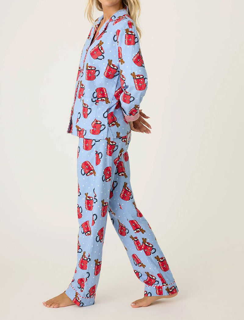 Festive Print Button-Down Pajama Set
