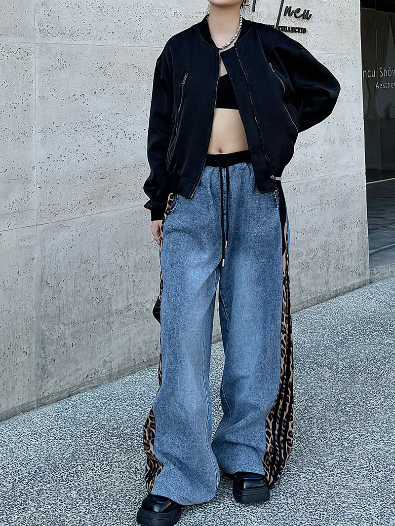 Leopard Print Patchwork Denim Pants