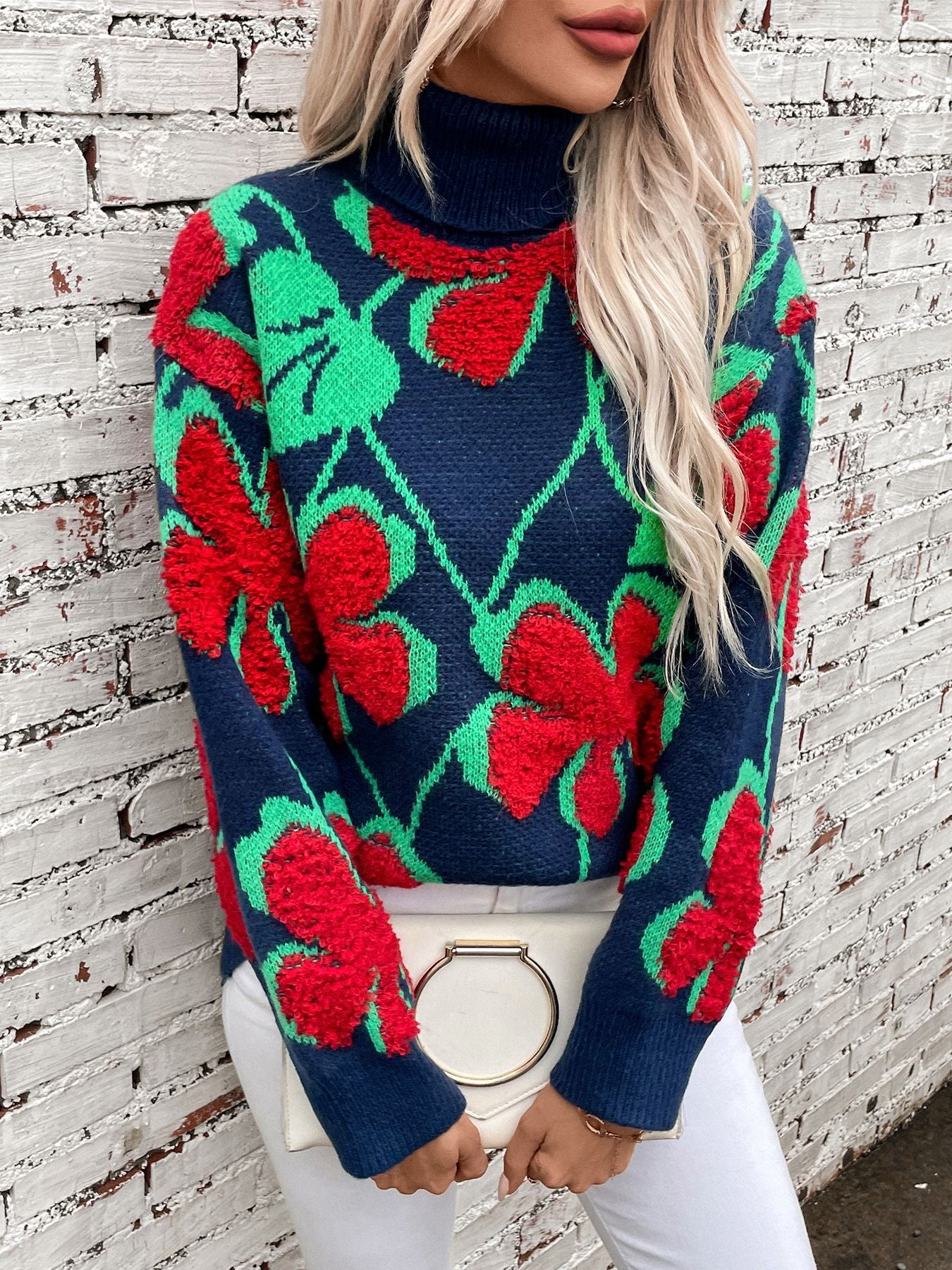 Oversized Floral Pattern Sweater