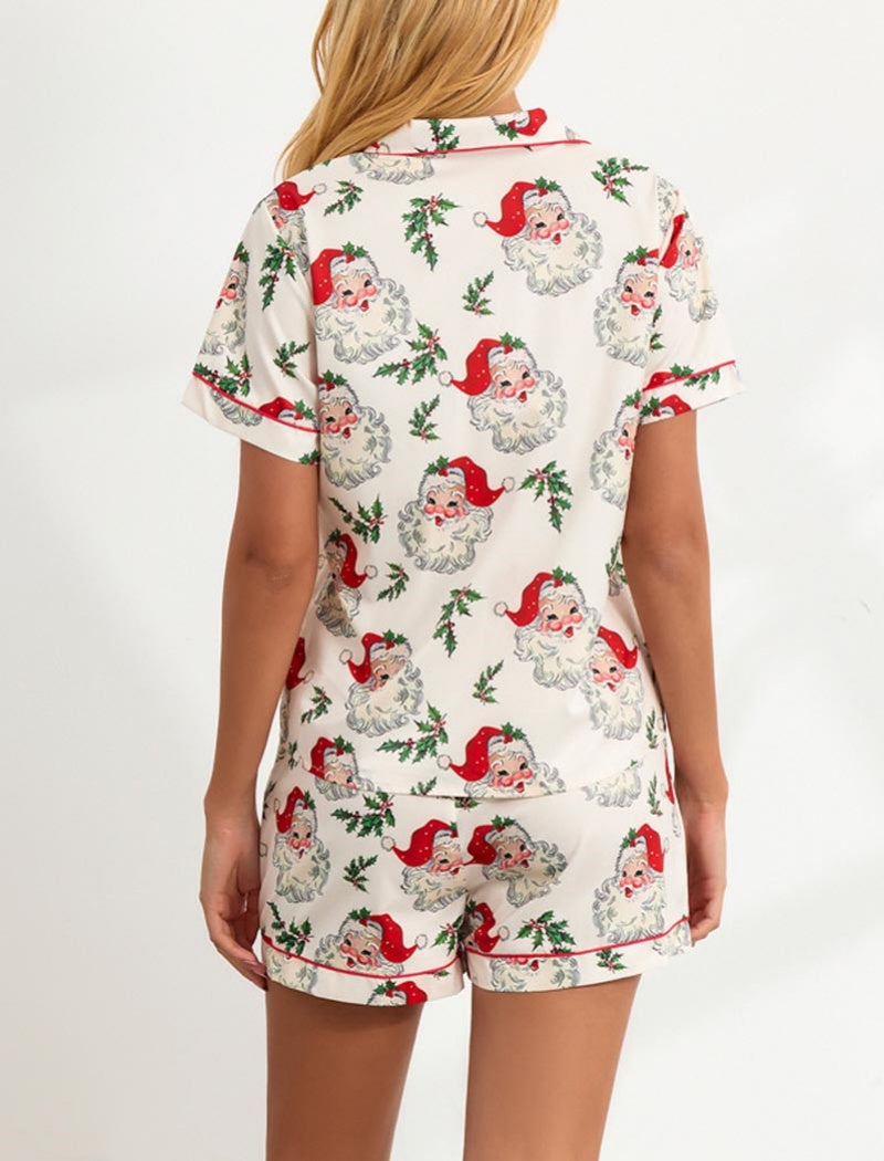 Santa Print Short Sleeve Pajama Set
