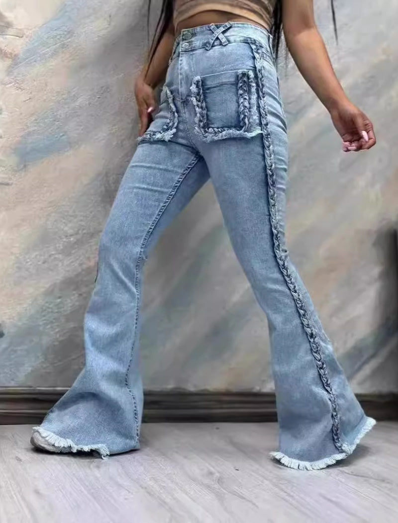 Distressed Flared Denim Pants